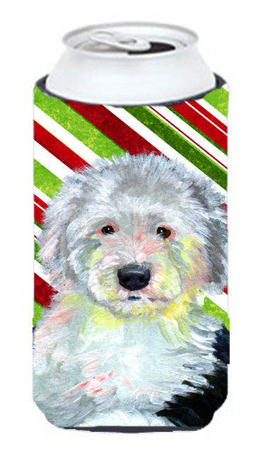 LH9261TBC Old English Sheepdog Candy Cane Holiday Christmas Tall Boy bottle sleeve Hugger - 22 To 24 oz.