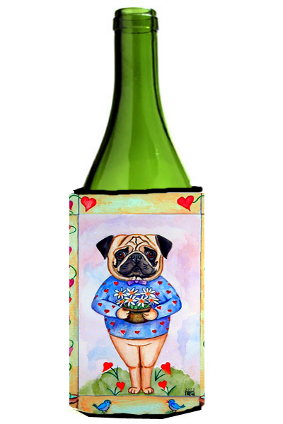 Picture of Carolines Treasures 7132LITERK Pug Valentines Hearts Wine bottle sleeve Hugger - 24 oz.