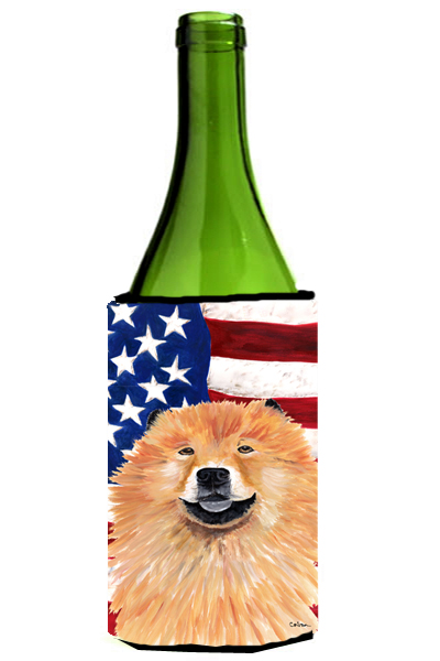 Usa American Flag With Chow Chow Wine bottle sleeve Hugger - 24 oz.