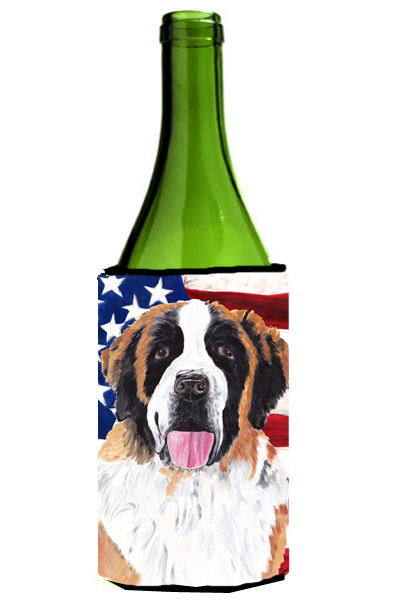 Usa American Flag With Saint Bernard Wine bottle sleeve Hugger - 24 oz.