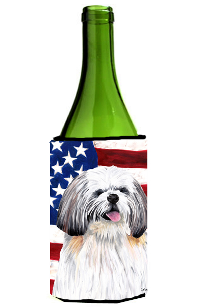 Usa American Flag With Shih Tzu Wine bottle sleeve Hugger - 24 oz.
