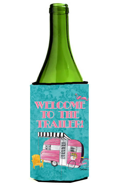 Picture of Carolines Treasures 8783LITERK Welcome To The Trailer Retro Glamping Trailer Wine bottle sleeve Hugger - 24 oz.