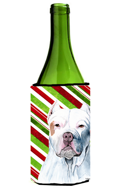 Pit Bull Candy Cane Holiday Christmas Wine bottle sleeve Hugger - 24 oz.
