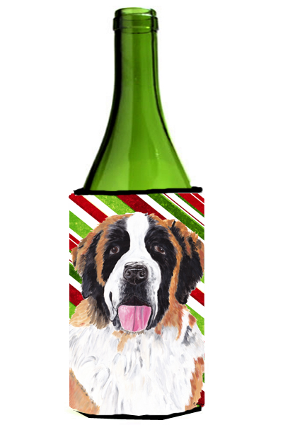 Saint Bernard Candy Cane Holiday Christmas Wine bottle sleeve Hugger - 24 oz.
