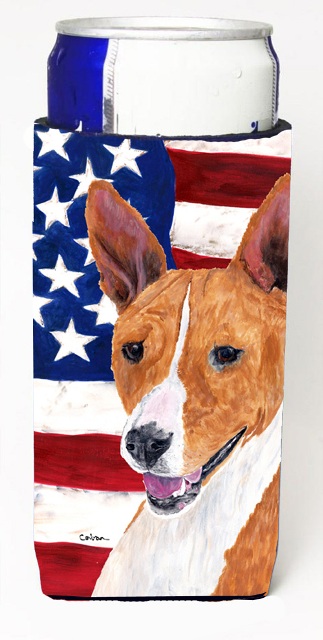 Usa American Flag With Basenji Michelob Ultra bottle sleeves For Slim Cans - 12 oz.