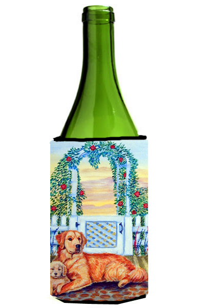 Picture of Carolines Treasures 7148LITERK Golden Retriever And Puppy At The Fence Wine bottle sleeve Hugger - 24 oz.