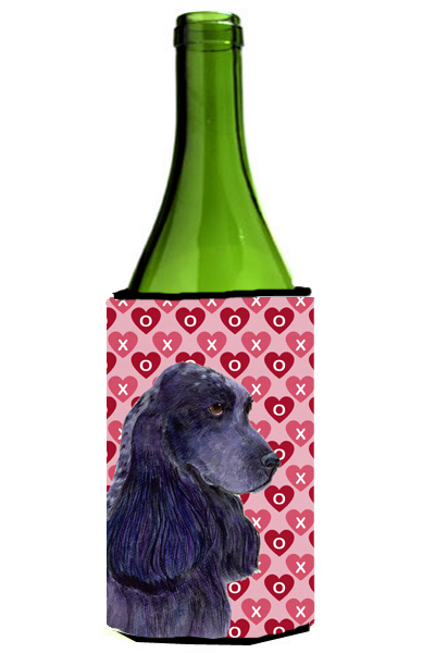 Black Cocker Spaniel Hearts Love Valentines Day Wine bottle sleeve Hugger - 24 oz.