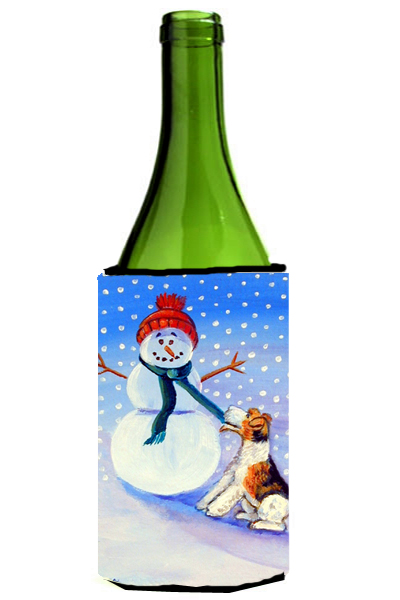 Picture of Carolines Treasures 7156LITERK Snowman With Fox Terrier Wine bottle sleeve Hugger - 24 oz.