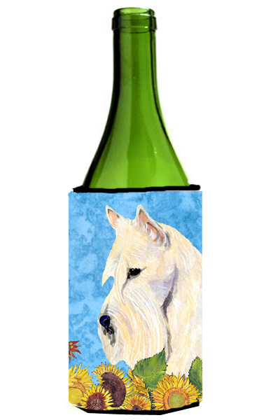Scottish Terrier In Summer Flowers Wine bottle sleeve Hugger - 24 oz.