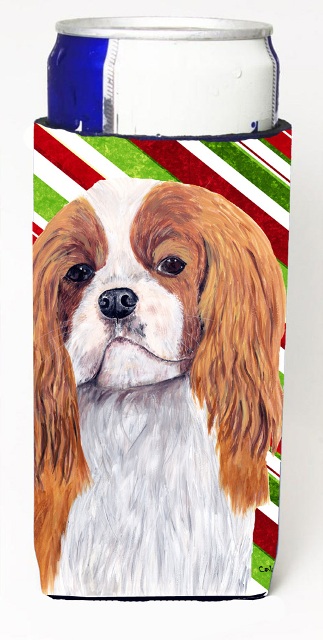 Cavalier Spaniel Candy Cane Holiday Christmas Michelob Ultra bottle sleeves For Slim Cans - 12 oz.