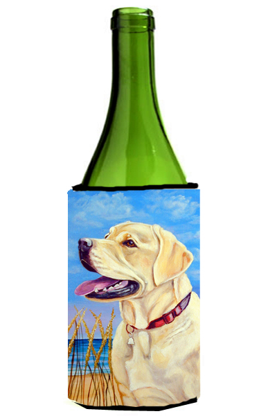 Picture of Carolines Treasures 7158LITERK Yellow Labrador At The Beach Wine bottle sleeve Hugger - 24 oz.