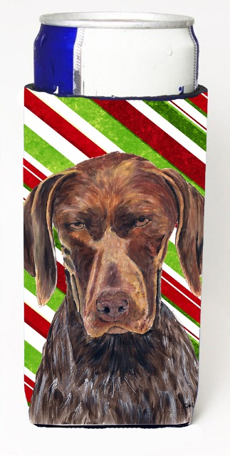 German Shorthaired Pointer Candy Cane Holiday Christmas Michelob Ultra bottle sleeves For Slim Cans - 12 oz.