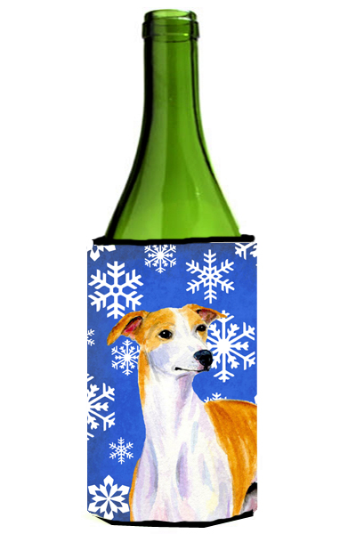 Whippet Winter Snowflakes Holiday Wine bottle sleeve Hugger - 24 oz.