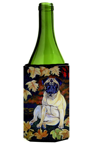 Picture of Carolines Treasures 7160LITERK Fawn Pug In Fall Leaves Wine bottle sleeve Hugger - 24 oz.