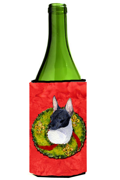 Rat Terrier Christmas Wreath Wine bottle sleeve Hugger - 24 oz.
