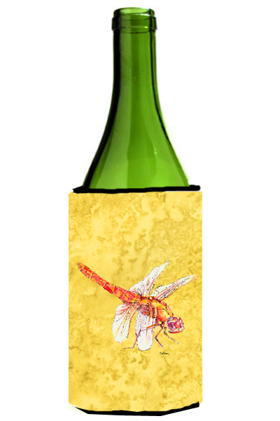 Picture of Carolines Treasures 8866LITERK Dragonfly On Yellow Wine bottle sleeve Hugger - 24 oz.