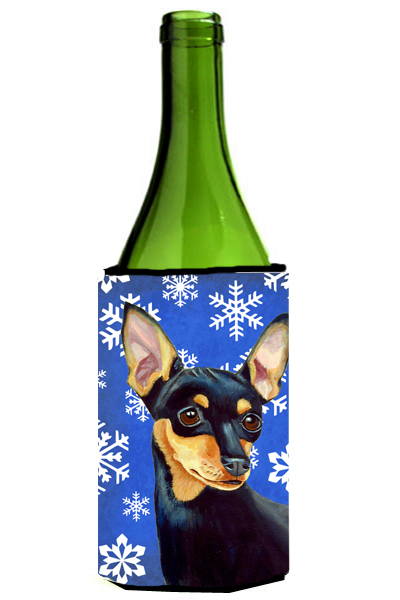Min Pin Winter Snowflakes Holiday Wine bottle sleeve Hugger - 24 oz.