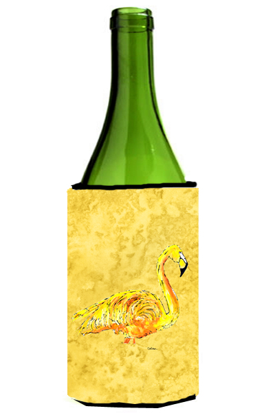 Picture of Carolines Treasures 8872LITERK Flamingo On Yellow Wine bottle sleeve Hugger - 24 oz.