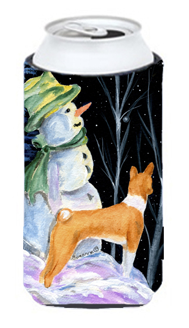 Snowman With Basenji Tall Boy bottle sleeve Hugger - 22 To 24 oz.
