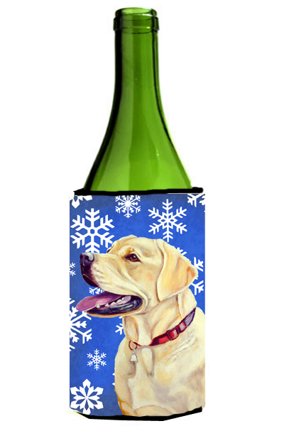 Labrador Winter Snowflakes Holiday Wine bottle sleeve Hugger - 24 oz.