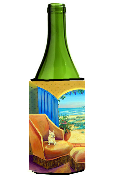 Picture of Carolines Treasures 7181LITERK French Bulldog At The Beach Cottage Wine bottle sleeve Hugger - 24 oz.