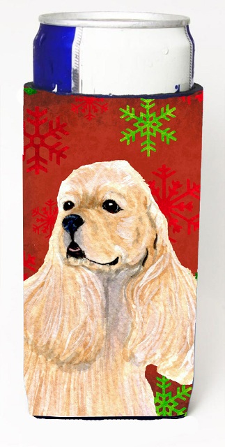 Buff Cocker Spaniel Red Green Snowflakes Christmas Michelob Ultra bottle sleeves For Slim Cans - 12 oz.