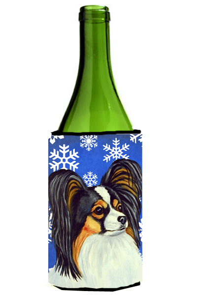 Papillon Winter Snowflakes Holiday Wine bottle sleeve Hugger - 24 oz.