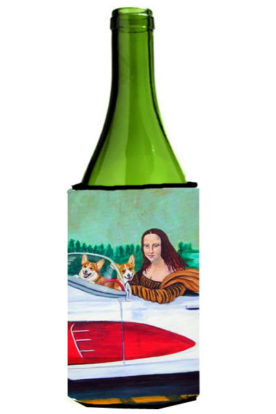 Picture of Carolines Treasures 7284LITERK Mona Lisa With Corgi Wine bottle sleeve Hugger - 24 oz.
