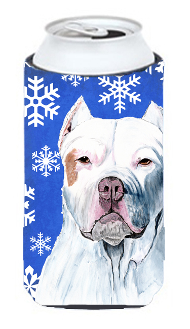 Pit Bull Winter Snowflakes Holiday Tall Boy bottle sleeve Hugger