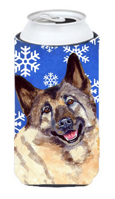 Norwegian Elkhound Winter Snowflakes Holiday Tall Boy bottle sleeve Hugger