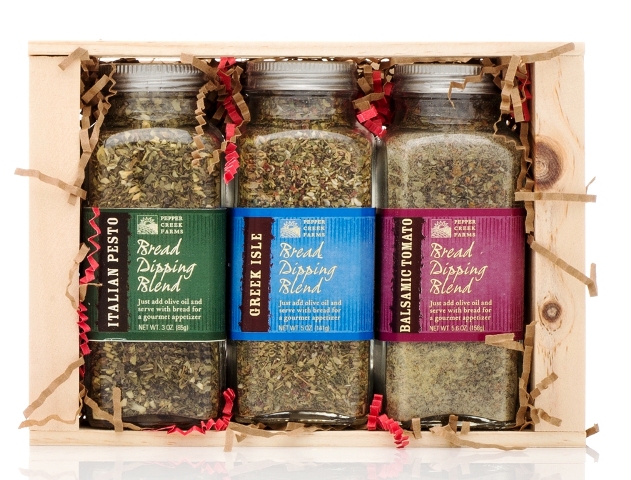 Picture of Pepper Creek Farms CRT-002 Italian Pesto & Greek Isle - Balsamic Tomato Bread Dipping Gift Crate - Pack of 6