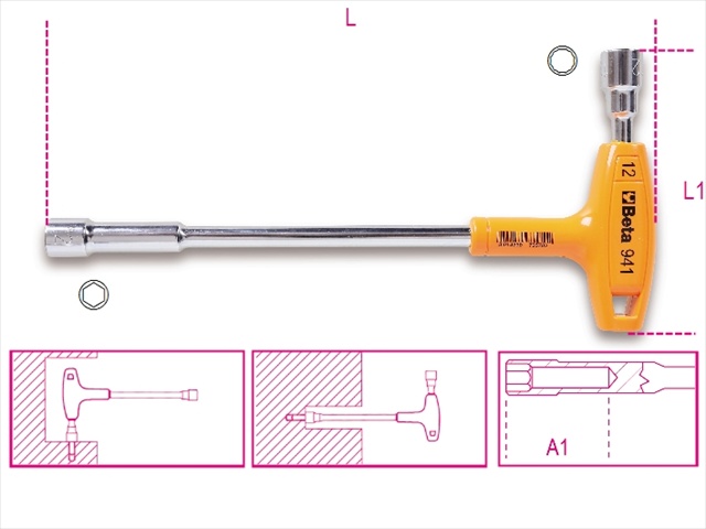 941 6-Point/12-Point T-Handle Socket Wrench, Metric 8mm x 8mm