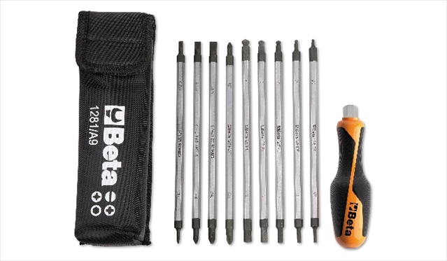 1281BG Set of 9 Reversible Screwdriver Bits and 1 Handle with Case