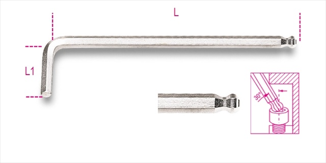 Picture of Beta Tools 000960346 96BPC 6 mm. Ball Head Offset Hexagon Key Wrenches Chrome-Plated