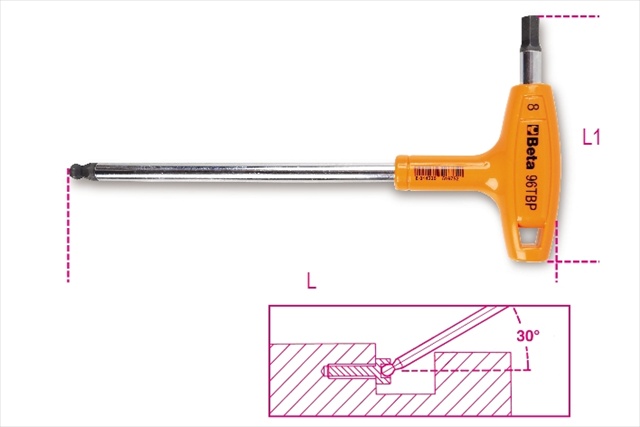 000960690 96T-BP 8 mm. Ball Head Offset Hexagon Key Wrenches With High Torque Handles