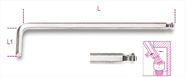 Picture of Beta Tools 000961344 96LBP 4 mm. Ball Head Offset Hexagon Key Wrenches&#44; Extra-Long Model