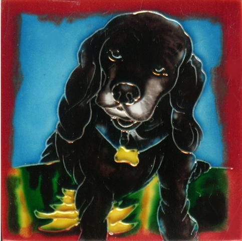 Dog No.3 Ceramic Art Tile - Multicolor - 4 x 4 in. - Handmade