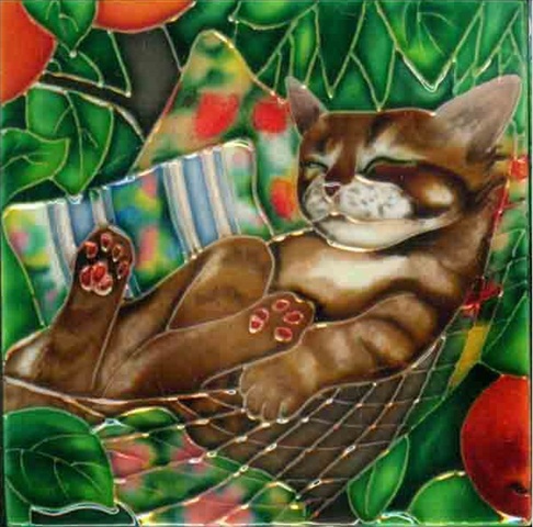 SD-071 4 x 4 in. Sleeping Cat Set No.1 Ceramic Art Tile