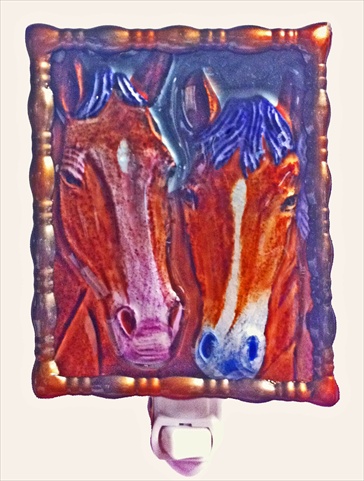NL9602 Hand Painted Glass Night Light - Two Horse Faces