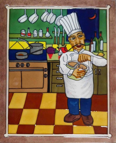 AD-0501 12 x 16 in. Chef With A Frame Ceramic Art Tile