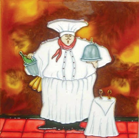 Ceramic Art Tile - Fat Chef with Side Table - 8 x 8 in. - Hand Painted