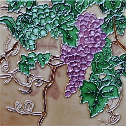 BD-0121 8 x 8 in. Green & Purple Grapes Ceramic Art Tile