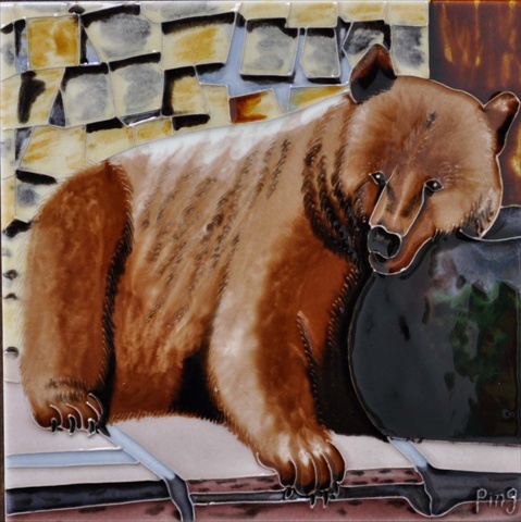 BD-2031 8 x 8 in. Brown Bear Ceramic Art Tile