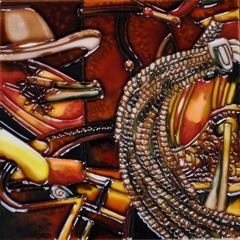 BD-2142 8 x 8 in. Cowboys Gun & Rope Ceramic Art Tile