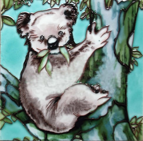 BD-2225 8 x 8 in. Kola Bear On A Tree Ceramic Art Tile