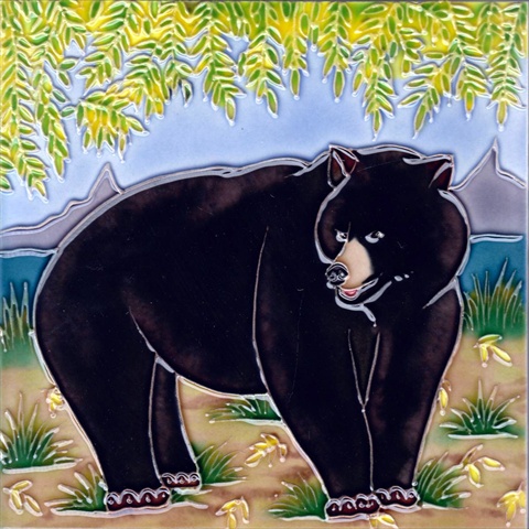 Black Bear Ceramic Art Tile - 8 x 8 in. - Hand-Painted Design