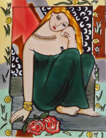 Picture of Continental Art Center HD-002 11 x 14 in. Girl In A Green Dress Ceramic Art Tile