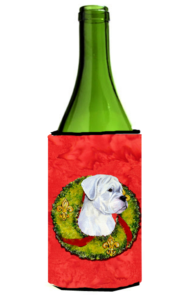 White Boxer Cristmas Wreath Wine bottle sleeve Hugger