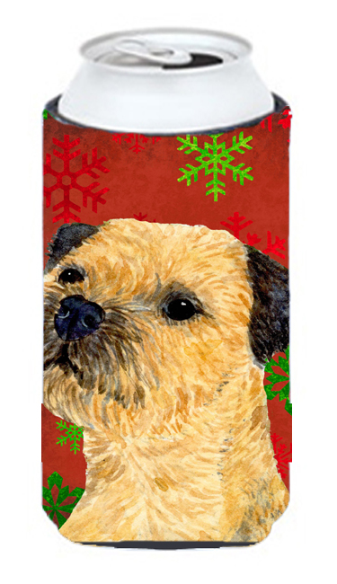 Border Terrier Snowflakes Holiday Christmas Tall Boy bottle sleeve Hugger