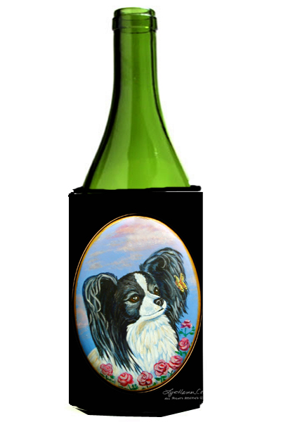 Picture of Carolines Treasures 7247LITERK Black And White Papillon Wine bottle sleeve Hugger